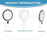 Magnifying Glass with 12 LED Lights, 30X Double Glass Lens Handheld Illuminated